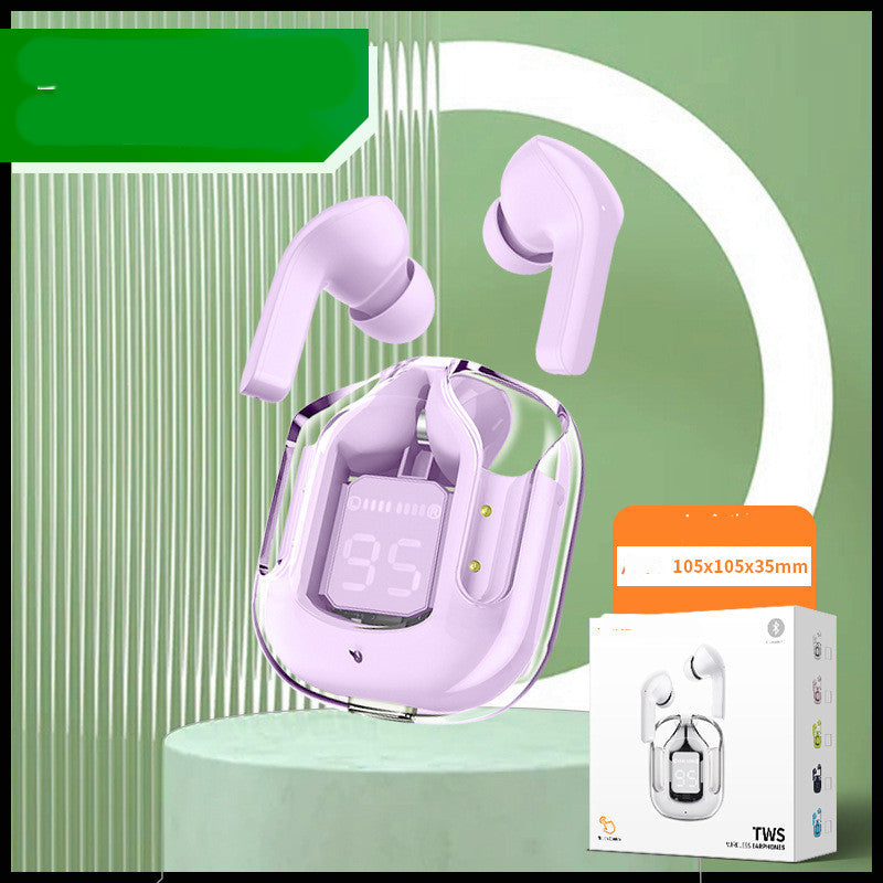 New Mini Transparent Wireless Bluetooth Headset Digital Display ENC Noise Reduction True Wireless Sports Music - Nyaabs