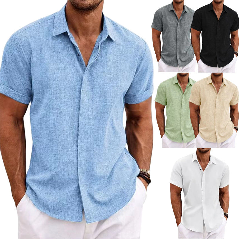 Men's Solid Color Loose Linen Short-sleeved T-shirt - Nyaabs