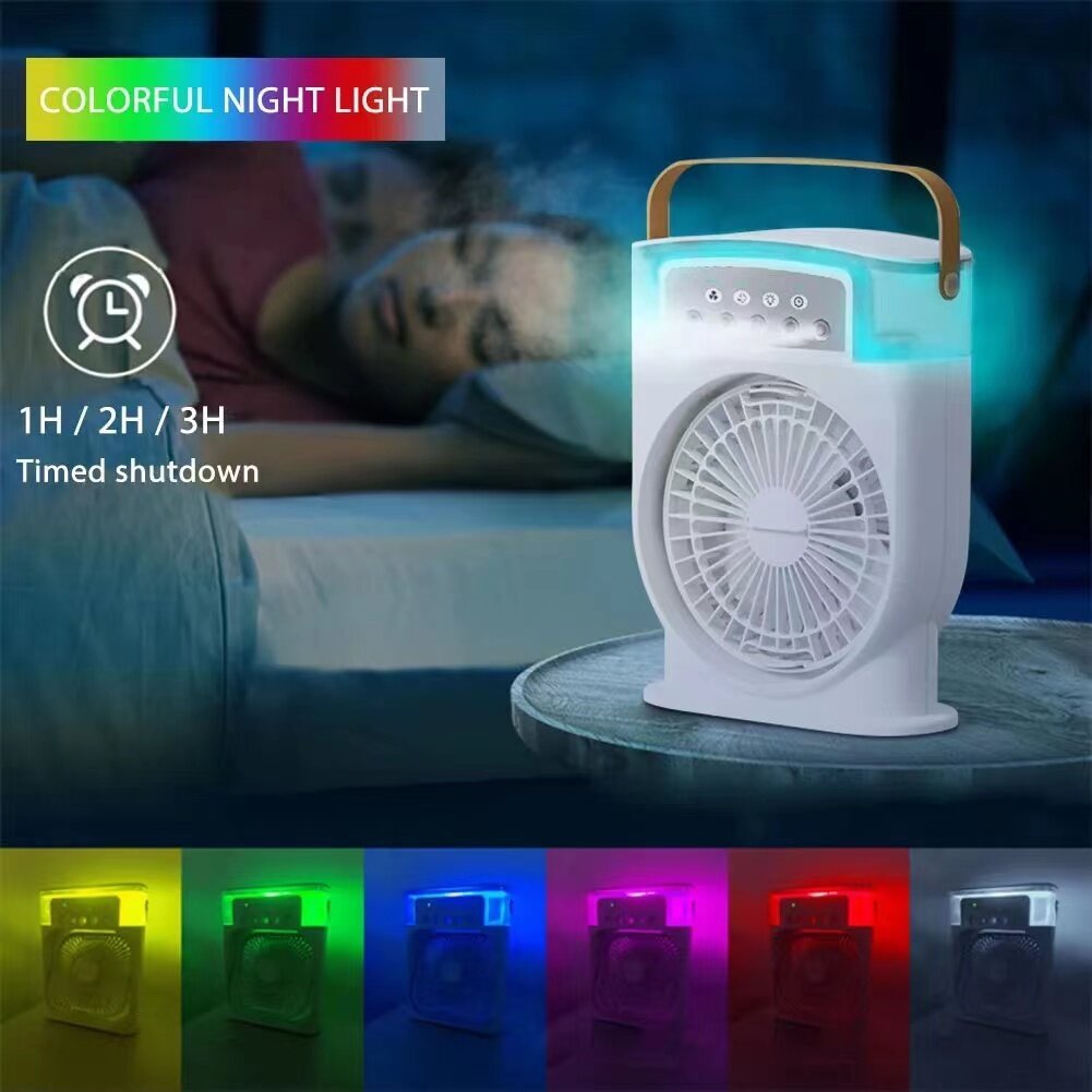 Portable USB Air Conditioner Cooling Fan With 5 Sprays 7 Color Light 600ML Water Tank Spray Mist Air Cooler Humidifiers - Nyaabs