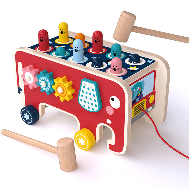 Montessori Toddlers Kids Wooden Pounding Bench Animal Bus Toys Early Educational Set Gifts For Children Toy Musical Instrument - Nyaabs