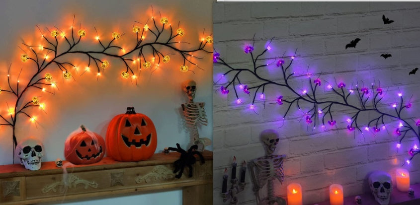 Halloween LED Willow Vine String Light Cool Cartoon Bat Pumpkin Decoration For Indoor Outdoor Party House Decor - Nyaabs