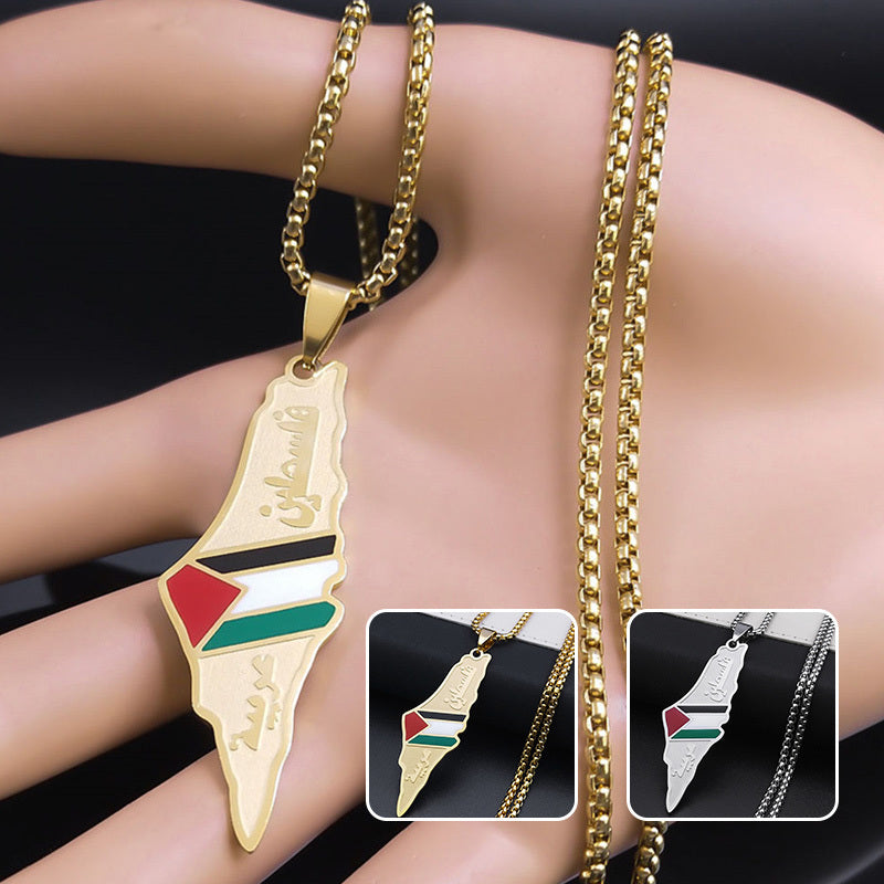 Palestine Israel Map Pendant Necklaces For Men Women Stainless Steel Gold Color Palestinians Ethnic Map Jewelry Gifts - Nyaabs