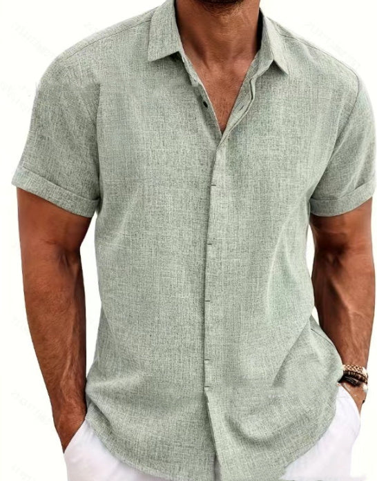 Men's Solid Color Loose Linen Short-sleeved T-shirt - Nyaabs