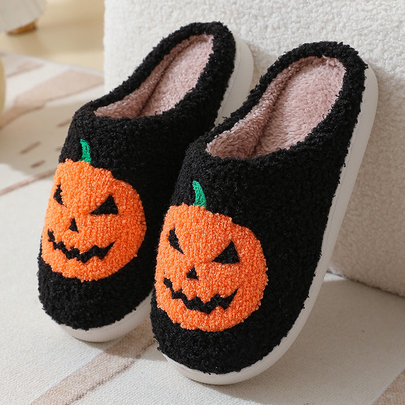 Halloween Pumpkin Cartoon Slippers Warm Winter Slippers Men And Women Couples Indoor House Shoes - Nyaabs