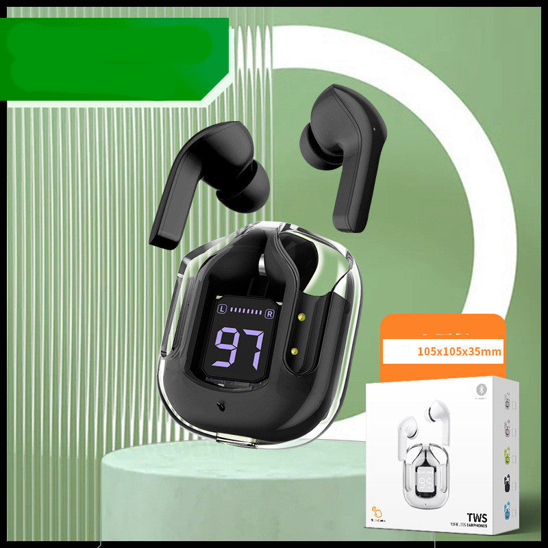 New Mini Transparent Wireless Bluetooth Headset Digital Display ENC Noise Reduction True Wireless Sports Music - Nyaabs