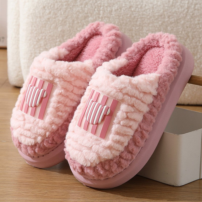 New Color-matching Lamb Slippers Indoor Couple Non-slip Floor Bedroom Slipper Winter Warm House Shoes For Women Men - Nyaabs