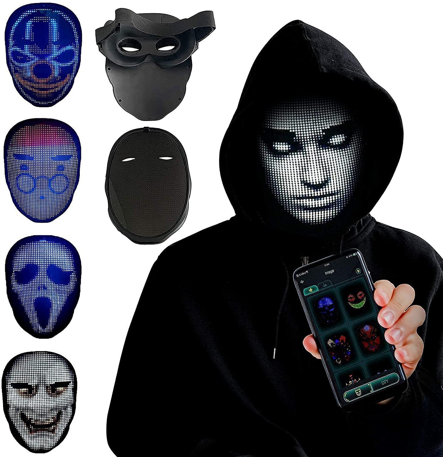 Halloween Face Masks Full Color LED Luminous Mask Face Changing Mask Party Bar Props - Nyaabs