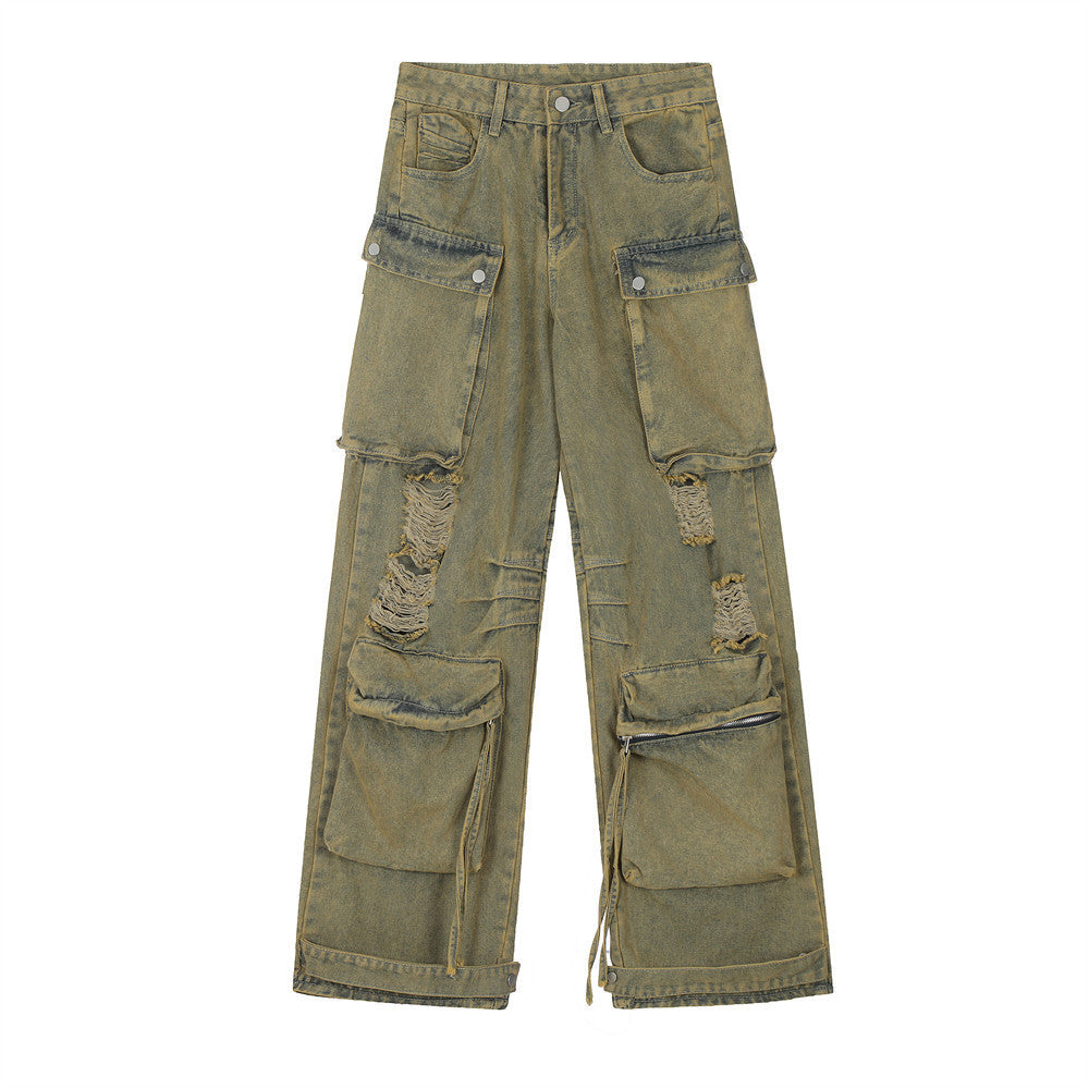 Make Old Ripped Cargo Jeans Men's Dyeing - Nyaabs