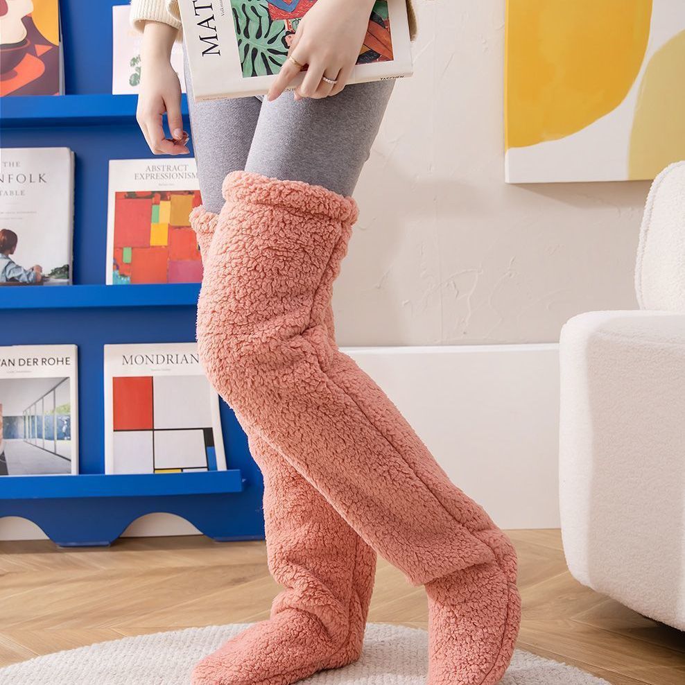 Over Knee High Fuzzy Long Socks Winter Warm Cold Leg Knee Joint Cold-proof Stockings Home Floor Sleeping Socks - Nyaabs