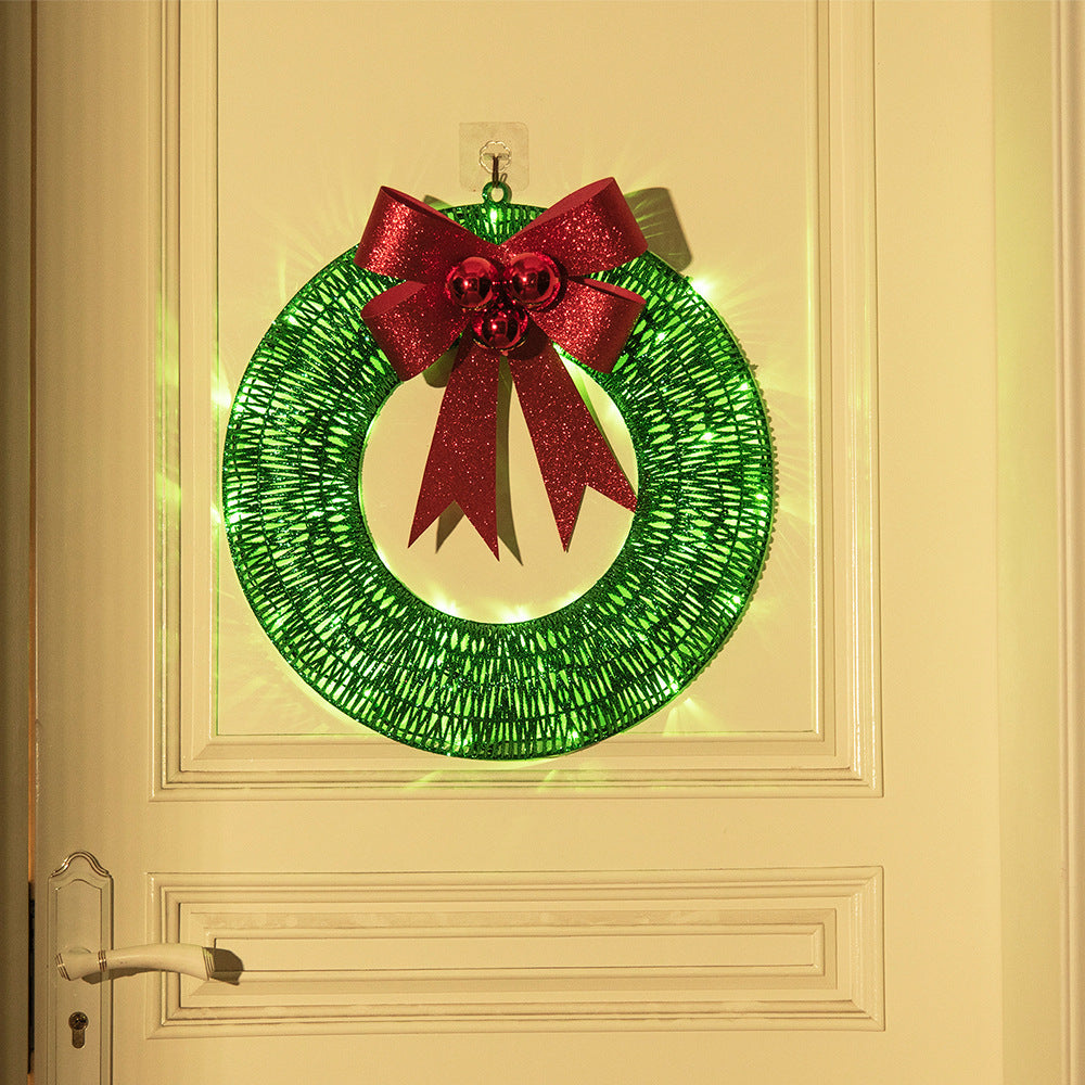 Christmas Garland 50CM Luminous LED Warm Light Metal Luminous Wreath With Big Bowknot Christmas Front Door Home Holiday Party Door Hanging Decor - Nyaabs