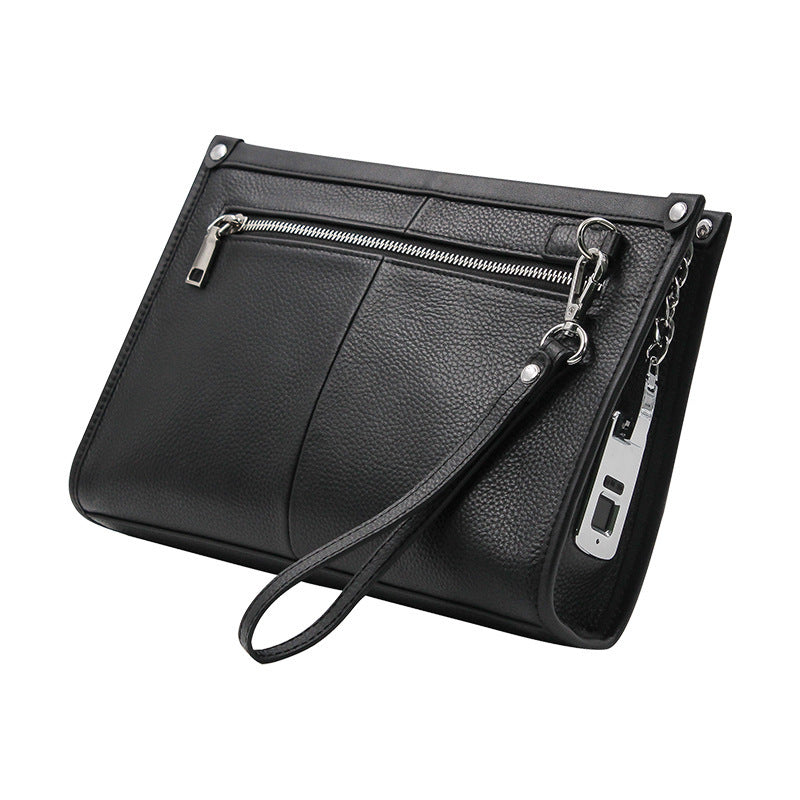 Business First Layer Leather Handbag Fashion Fingerprint Lock Male Wallet - Nyaabs