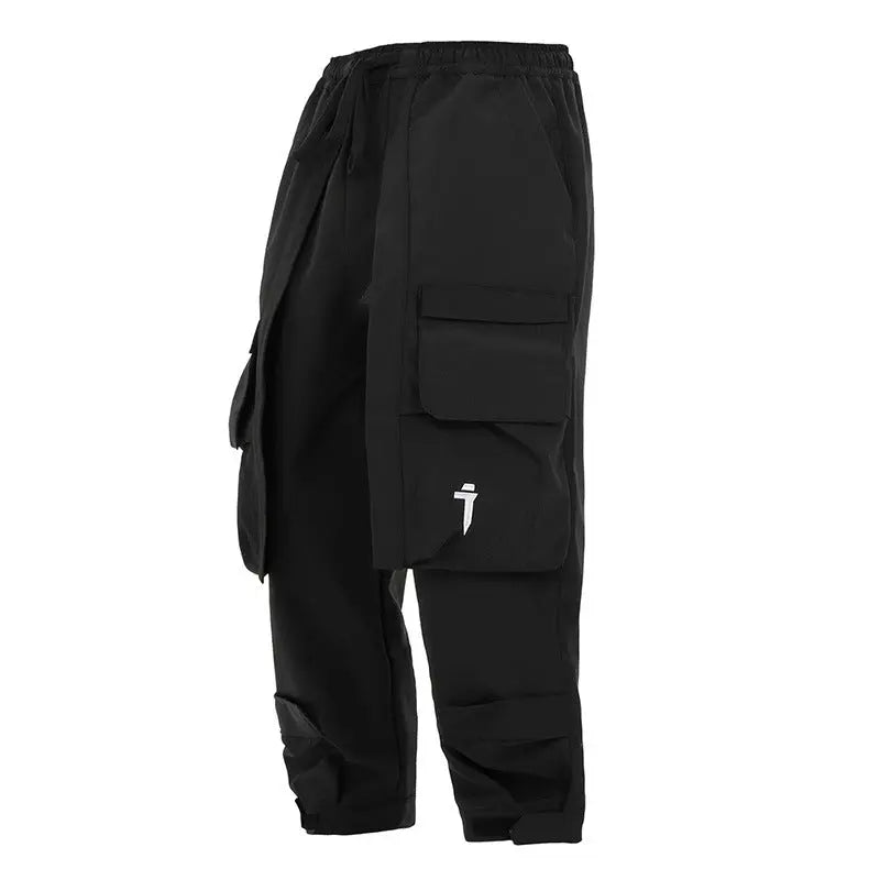 Men's Loose Casual Black Multi-pocket Trousers - Nyaabs