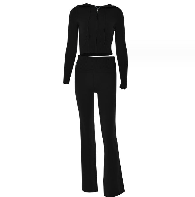 Hoodie Suit Women Leisure Sexy Zip Long Sleeve Sweater And High Waist Long Pants Set - Nyaabs