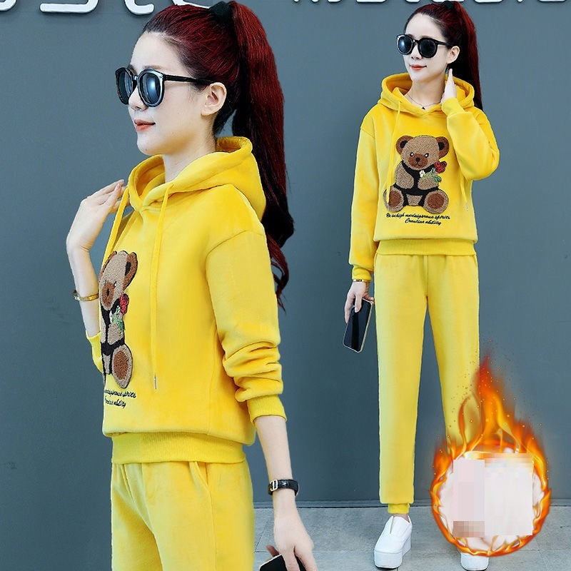 Two Piece Gold Velvet Sports Suit Casual Wear - Nyaabs