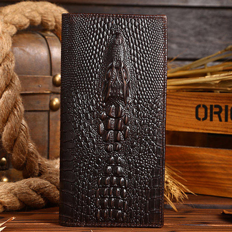 Men's Oil Wax Leather Long Wallet Grain Leather Casual - Nyaabs