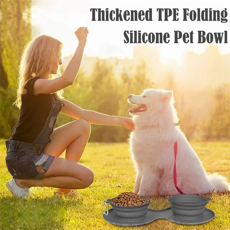 Rubber Foldable Double Bowl Pet Feeding Bowl Pets Supplies Dog Cat Bowls nyaabs.com