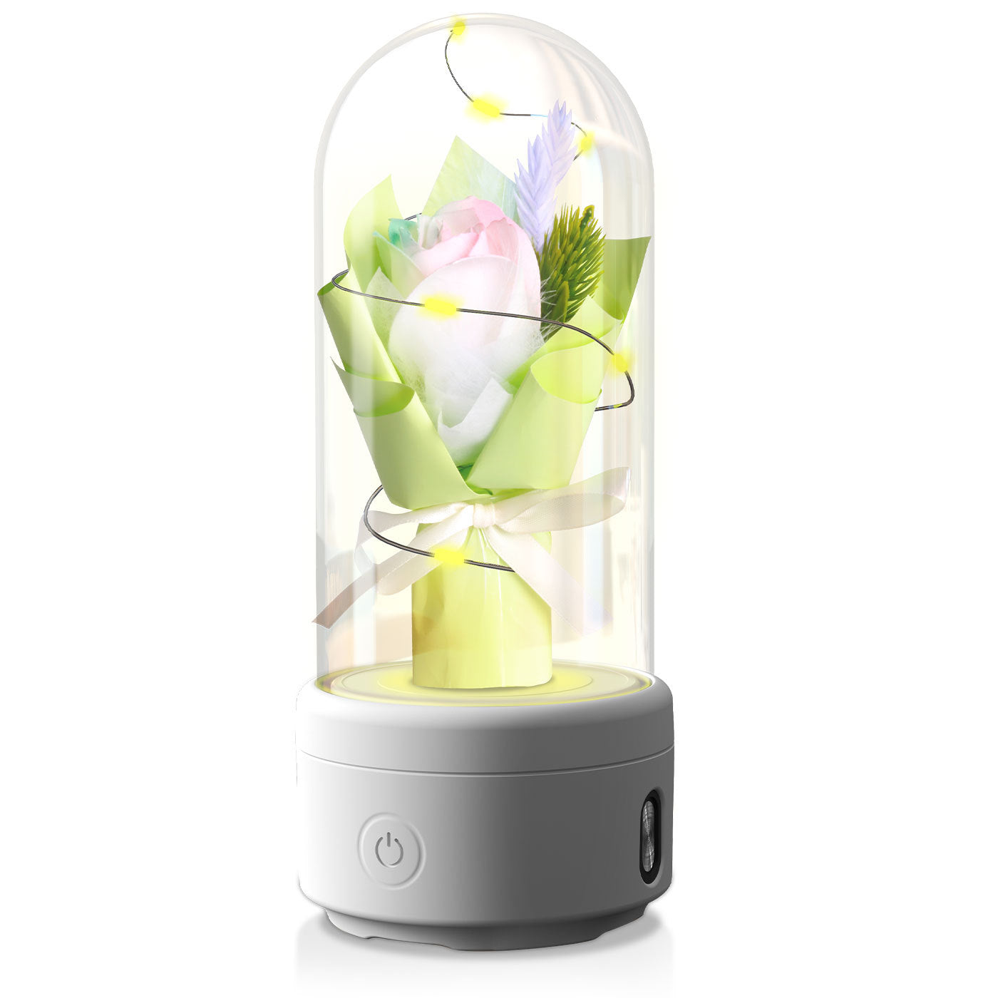 Creative 2 In 1 Bouquet LED Light And Bluetooth Speaker Mother's Day Gift Rose Luminous Night Light Ornament In Glass Cover - Nyaabs