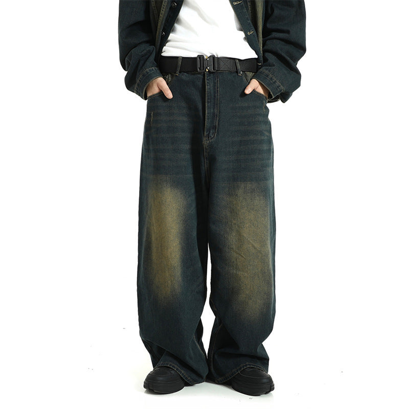 Vintage Straight Jeans Washed Distressed Loose Trousers - Nyaabs