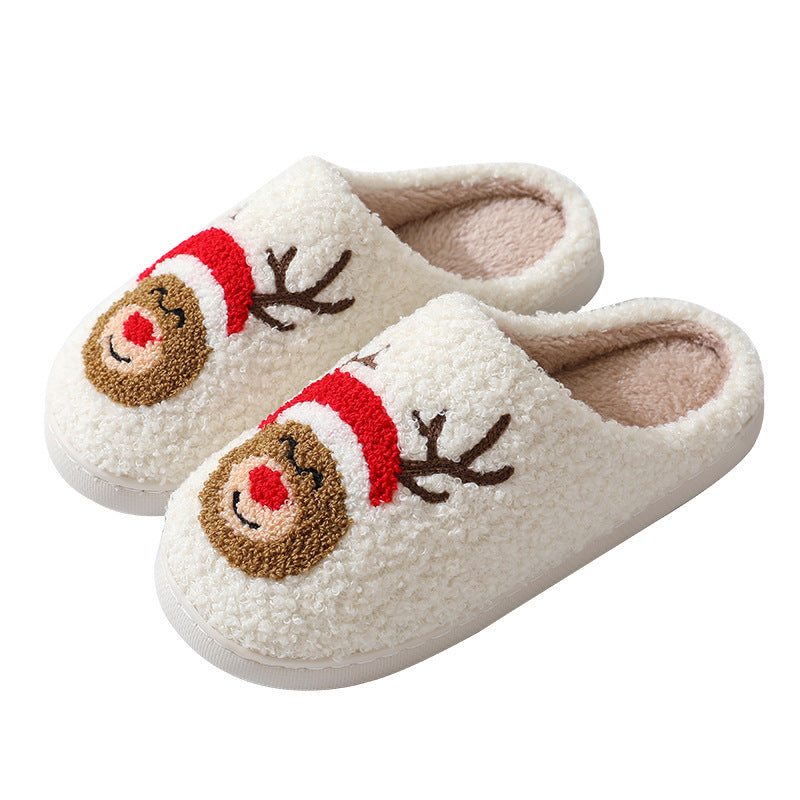 Christmas Home Slippers Cute Cartoon Santa Claus Cotton Slippers For Women And Men Couples Winter Warm Furry Shoes - Nyaabs