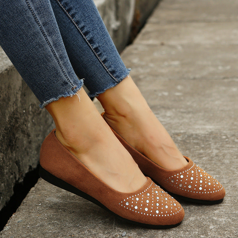 Fshion Flats Shoes With Rhinestones Casual Round Toe Loafers Cozy Shoes For Women - Nyaabs