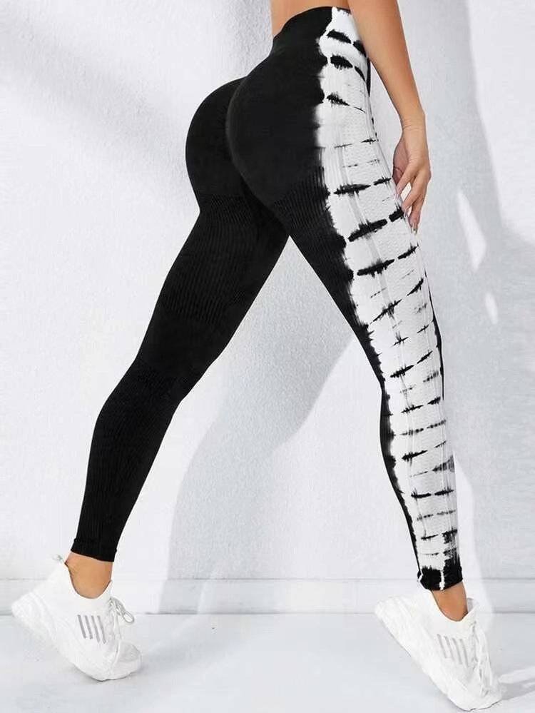 Tie-dye Seamless Yoga Pants Quick-drying Tight Belly Trimming Fitness Pants High Waist Hip Lift nyaabs.com