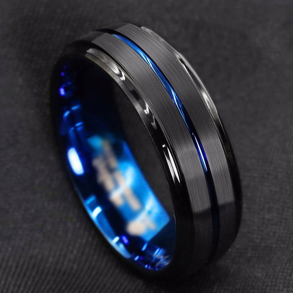 Stainless Steel Black Slotted Men Fashion Ring - Nyaabs