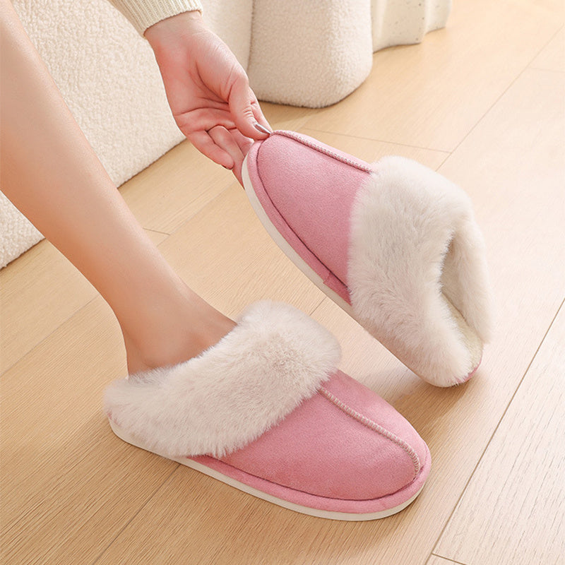 Winter Warm Plush Home Slippers Indoor Fur Slippers Women Soft Lined Cotton Shoes Comfy Non-Slip Bedroom Fuzzy House Shoes Women Couple - Nyaabs