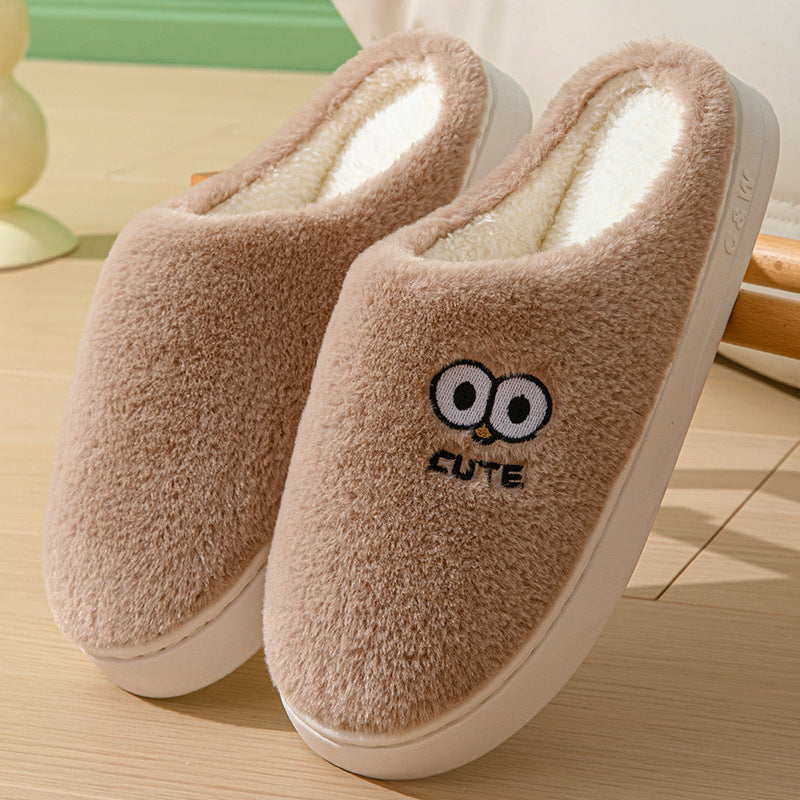 Cute Cartoon Big-eyes Slippers For Couples Winter Warm Non-slip Floor Bedroom Slipper Home Men And Women House Shoes - Nyaabs