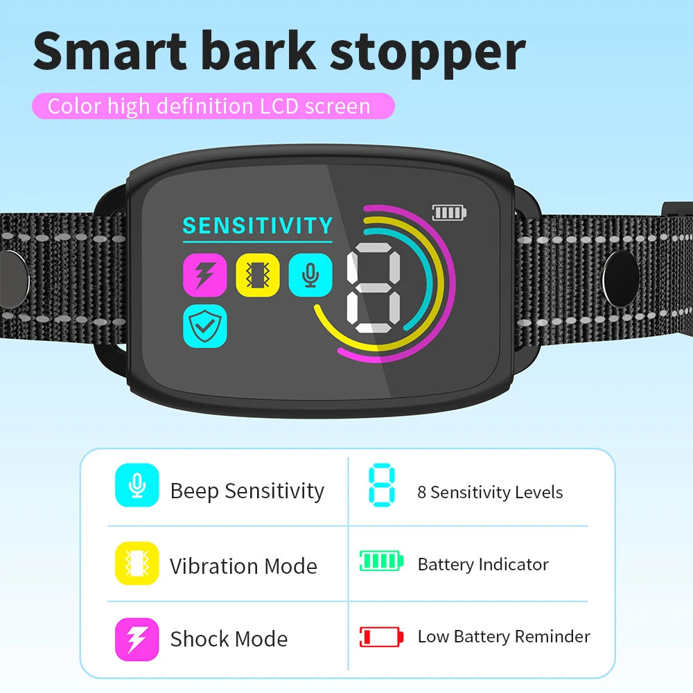 Smart Automatic Anti Barking Dog Collar Rechargeable Bark Stopper Stop Barking HD Digital Display IP67 Waterproof Collar For Dogs Pet Products - Nyaabs