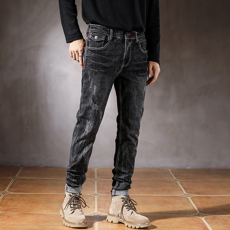 Black Ripped Long Jeans Male - Nyaabs