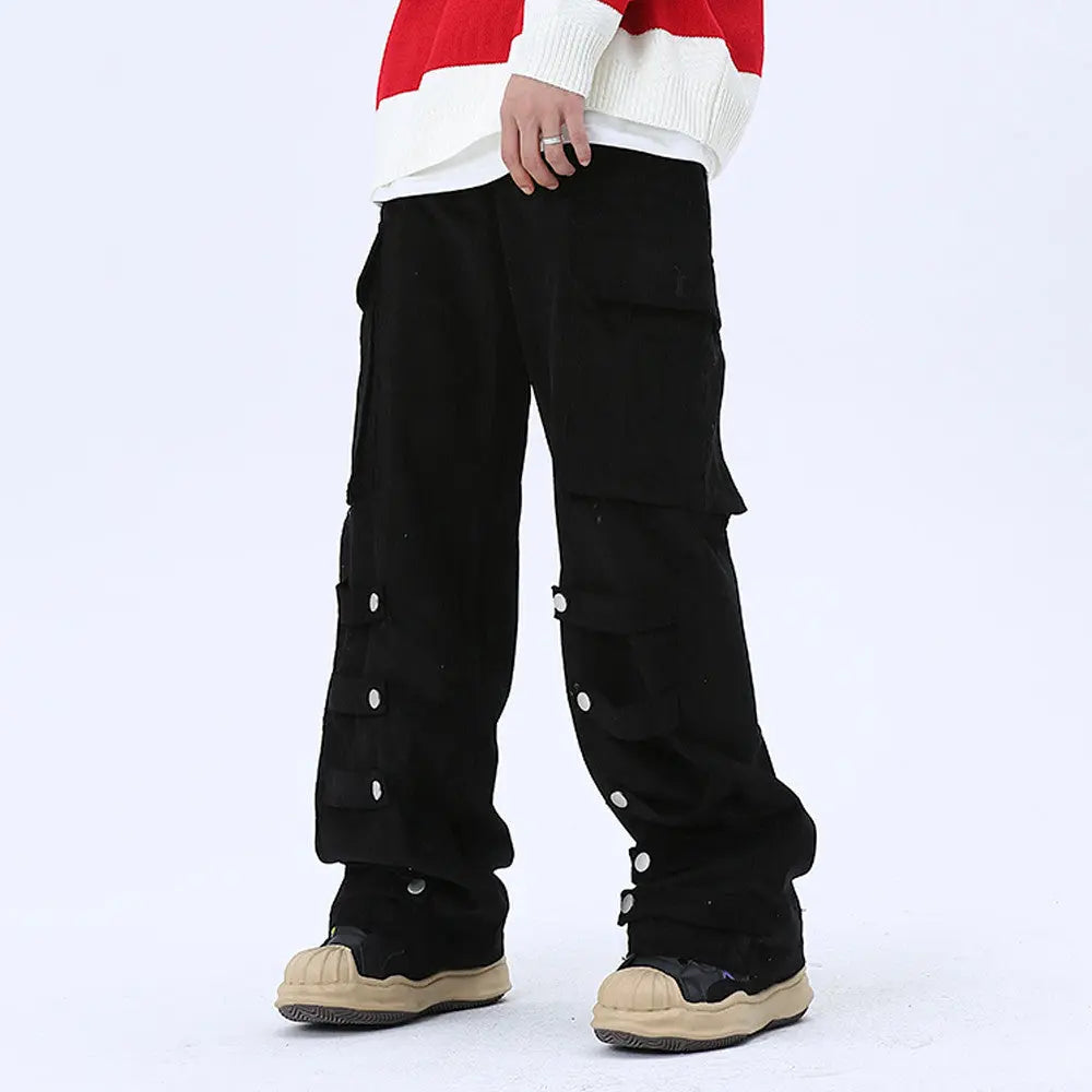 Men's Big Pocket Workwear Personality Strap Wide Leg Pants - Nyaabs