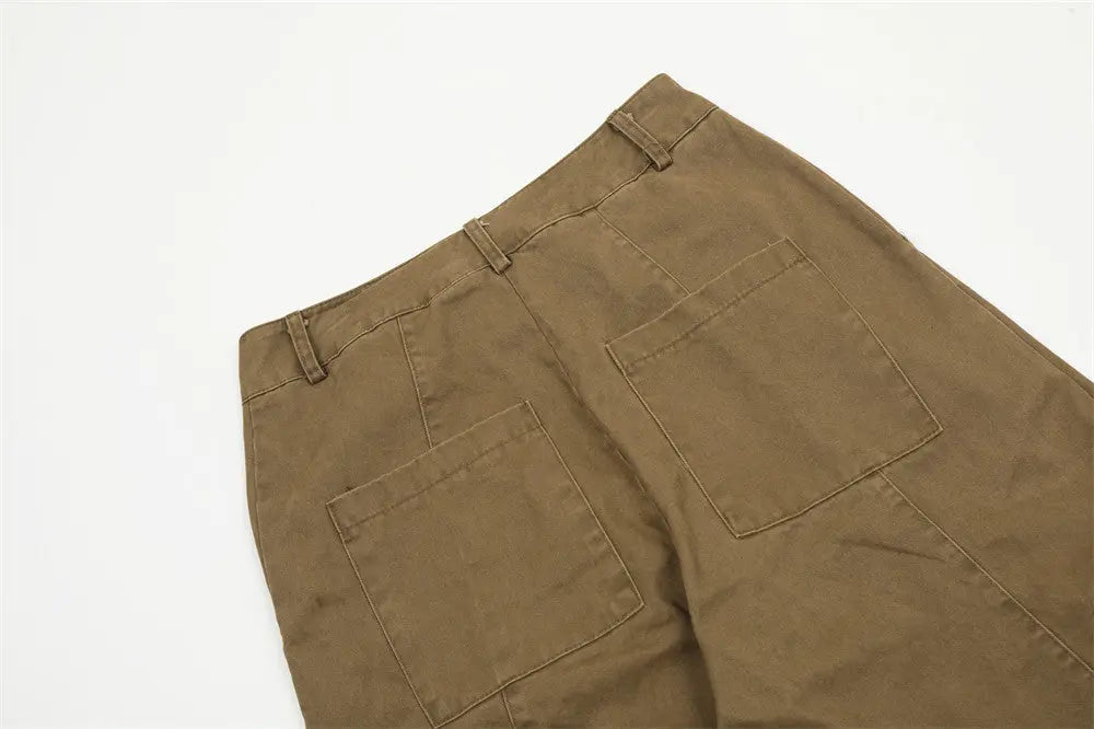 Punk Washed And Worn Loose Straight Cargo Men Trousers - Nyaabs