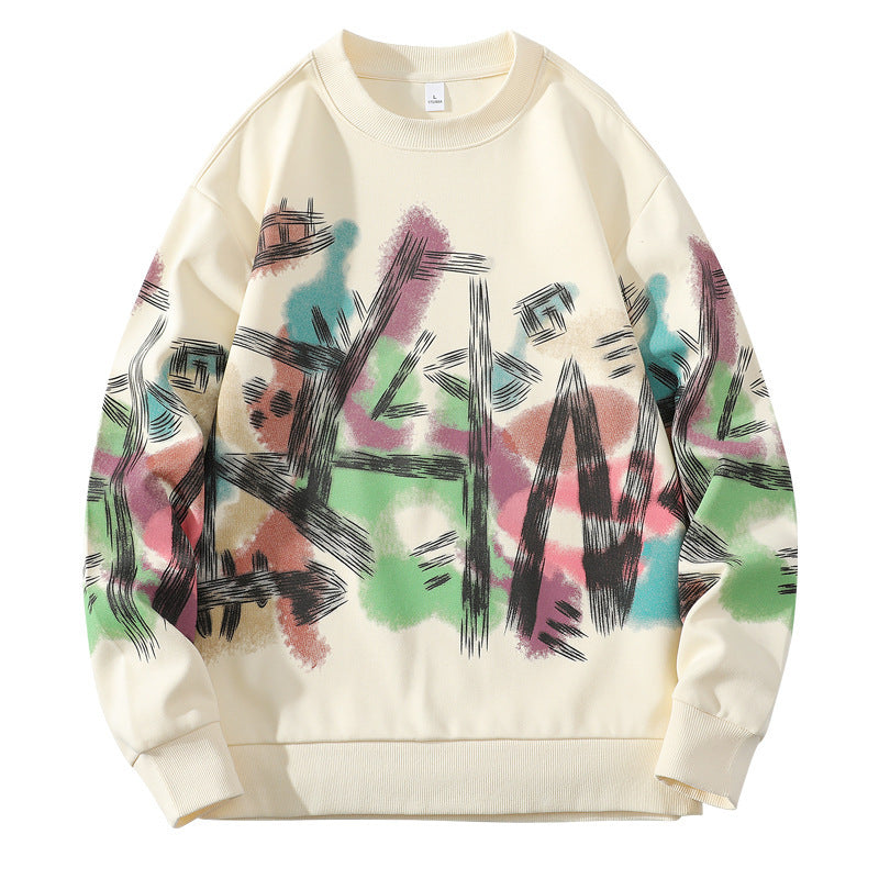 Graffiti Sweater Round Neck Loose Fashion Casual Bottoming Shirt - Nyaabs