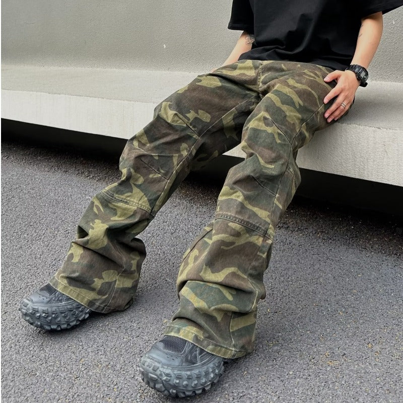 Retro Casual Loose Straight Camouflage Cargo Pants - Nyaabs