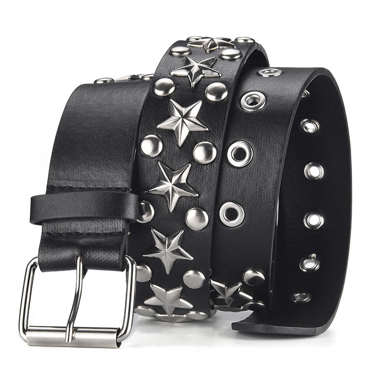 Star Eye Decoration Single Row Eyelet Wide Belt - Nyaabs