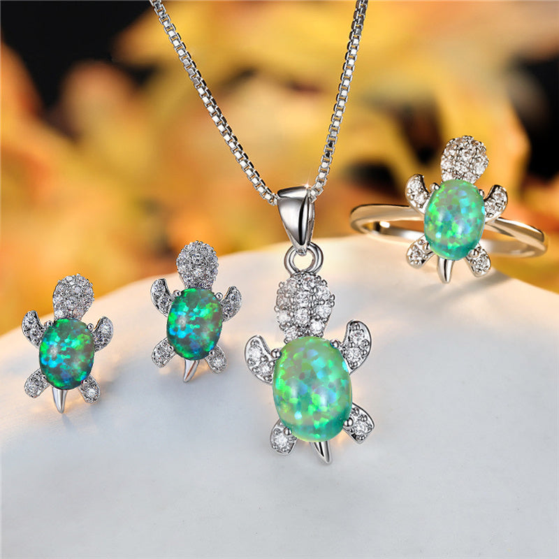 Fashion Oval Zircon Pendant Turtle Shape Necklaces With Rainbow Stone Multicolor Animal Necklace Jewelry For Woman And Children - Nyaabs