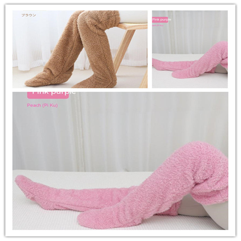 Over Knee High Fuzzy Long Socks Winter Warm Cold Leg Knee Joint Cold-proof Stockings Home Floor Sleeping Socks - Nyaabs