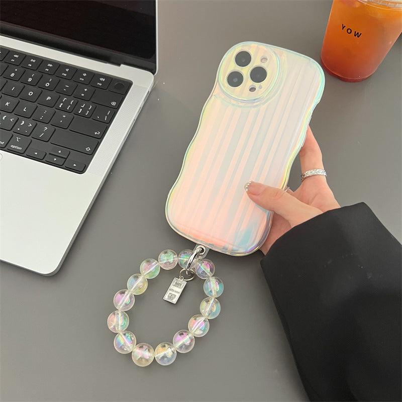 Laser Wave Silicone Phone Case Gradient Laser Stripes Bracelet Case For IPhone 14 13 12 11 Pro Max Plus Bead Chain - Nyaabs