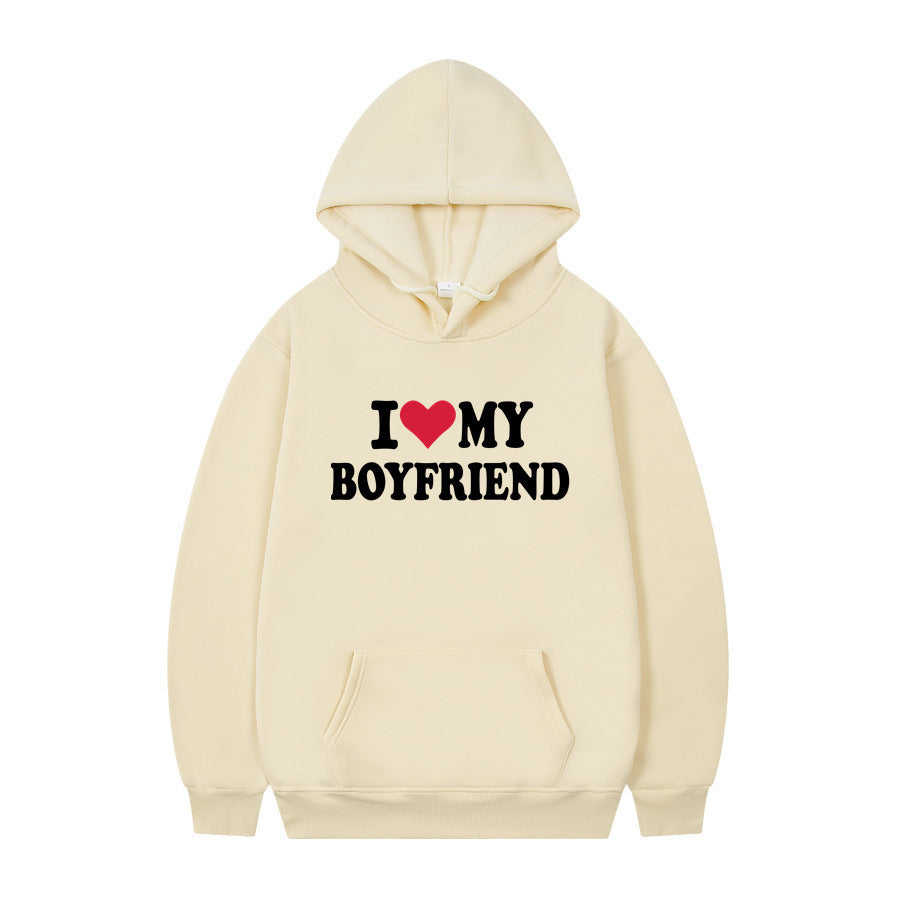 I Love My Boyfriend Print Hoodie Sweatshirt Pullover - Nyaabs