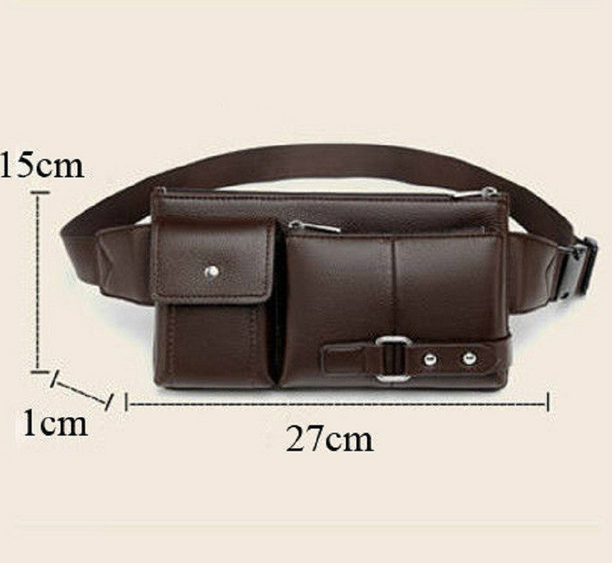 Men's Belt Bag Classic Solid Color PU Leather Waist Bag Outdoor Leisure Travel Fanny Pack Purse - Nyaabs