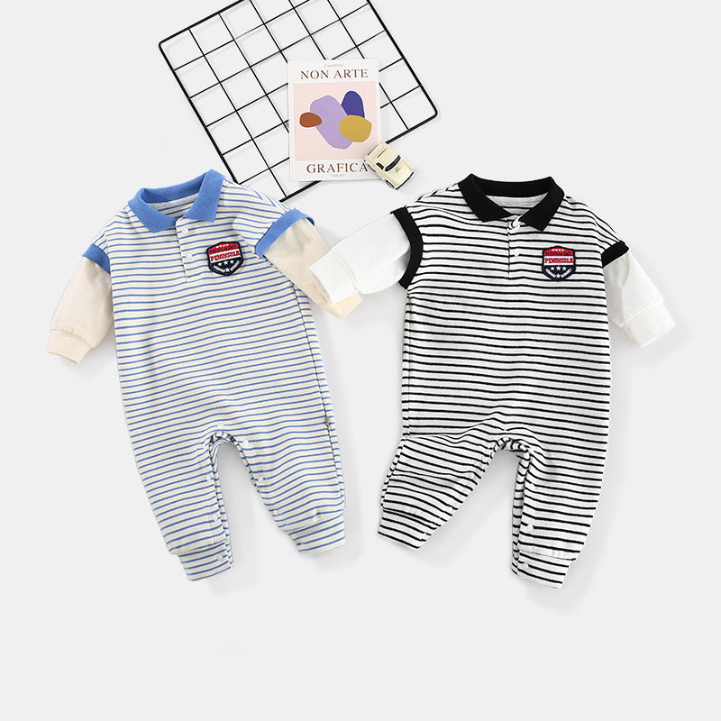 Baby Onesies Striped Male Baby Newborn Clothes Baby Autumn Clothes - Nyaabs