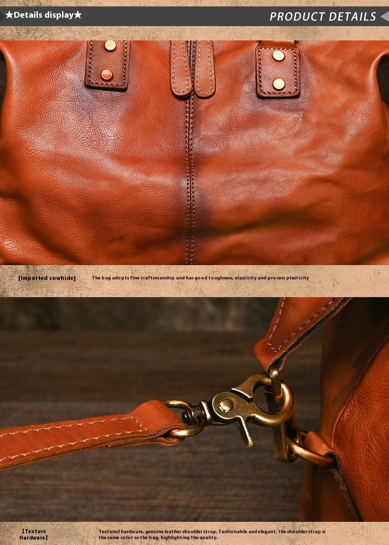 Zipper Handbag First Layer Cowhide Adjustable Shoulder Large Capacity nyaabs.com