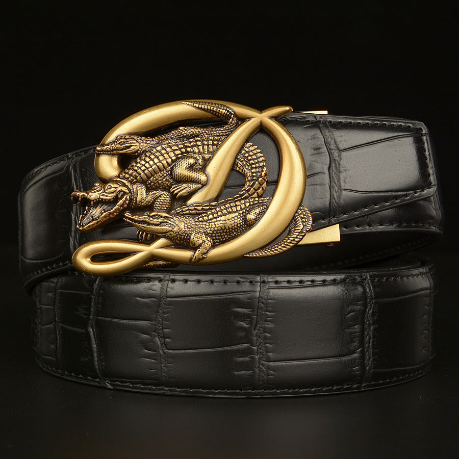 BeltCrocodile Buckle Men Belt Real Cowhide Automatic Buckle Casual - Nyaabs