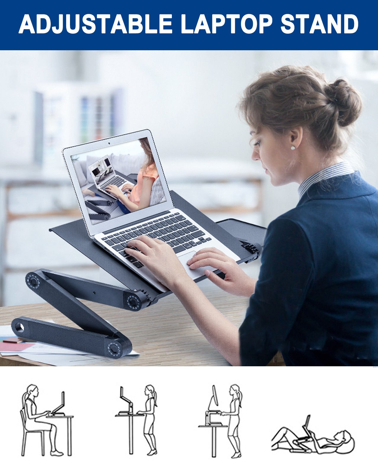 Adjustable Laptop Stand, RAINBEAN Laptop Desk with 2 CPU Cooling USB Fans for Bed Aluminum Lap Workstation Desk with Mouse Pad, Foldable Cook Book Stand Notebook Holder Sofa,Amazon Banned nyaabs.com