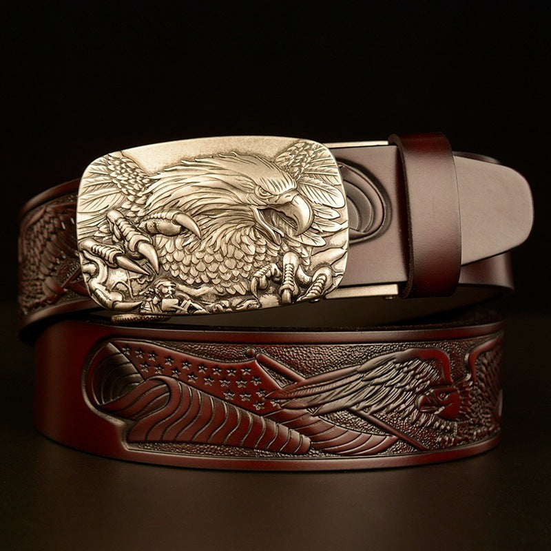 Fashion Temperament Eagle Head Automatic Buckle Men's Belt - Nyaabs