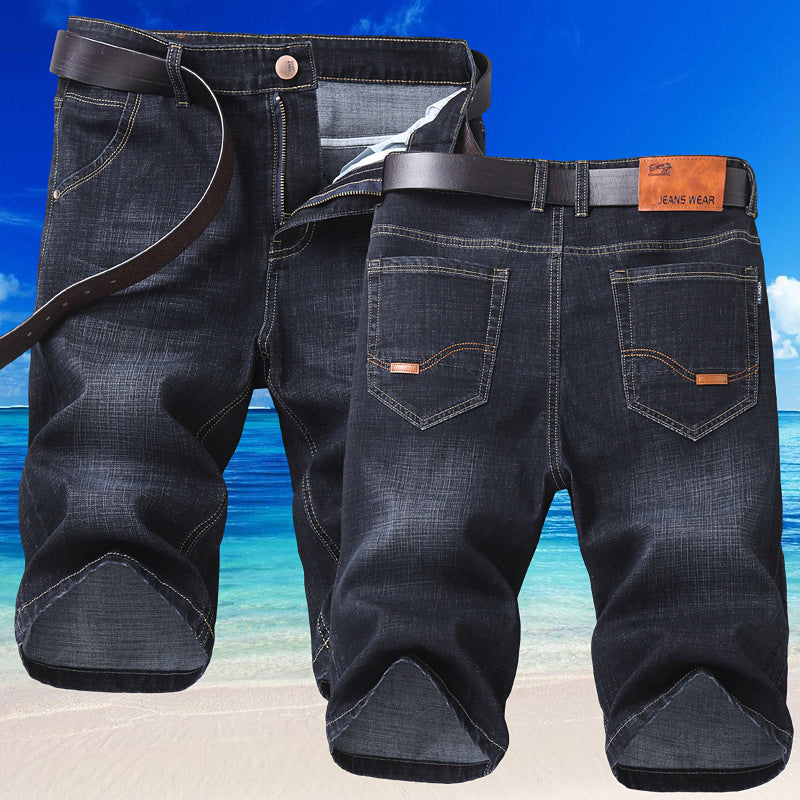 Jeans Shorts Men Elastic Straight Denim Mid Waist Loose Shorts - Nyaabs