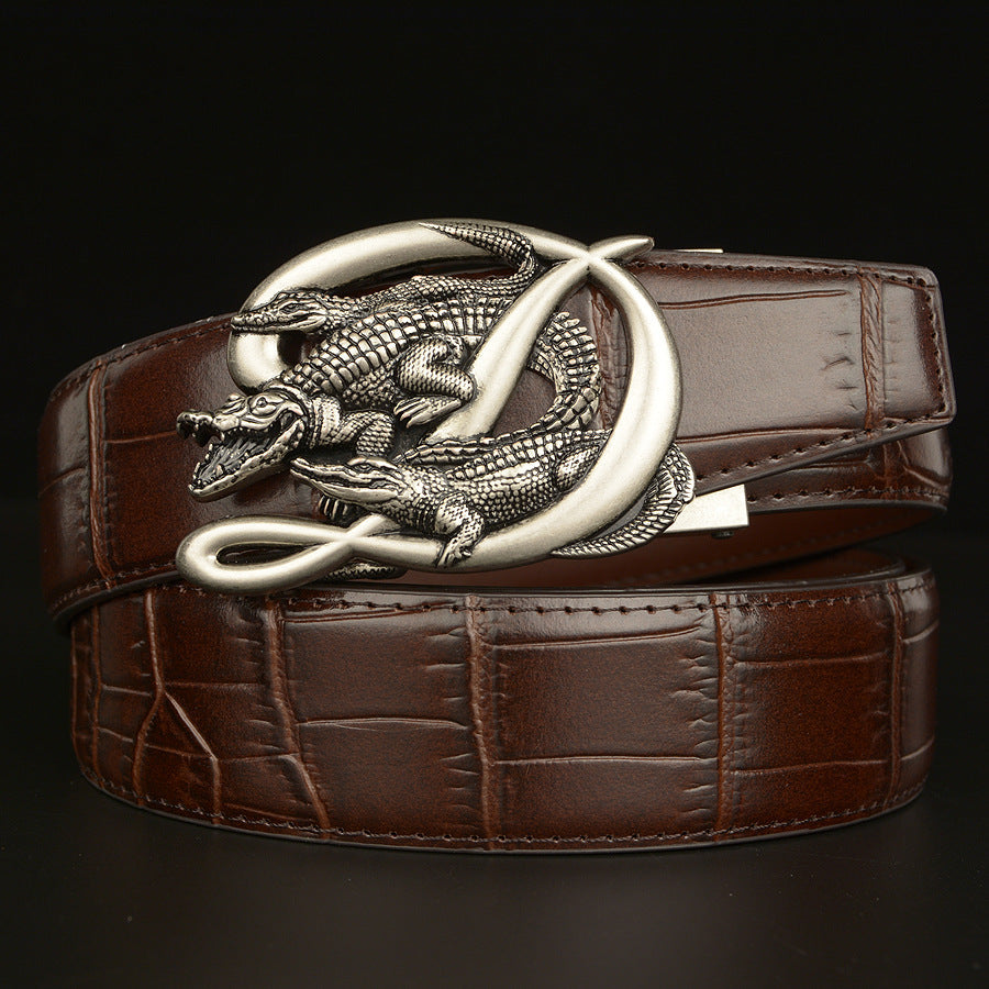 BeltCrocodile Buckle Men Belt Real Cowhide Automatic Buckle Casual - Nyaabs