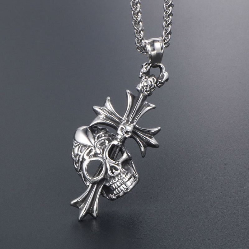 Skull Ghost Head Cross Necklace Pendant Men - Nyaabs