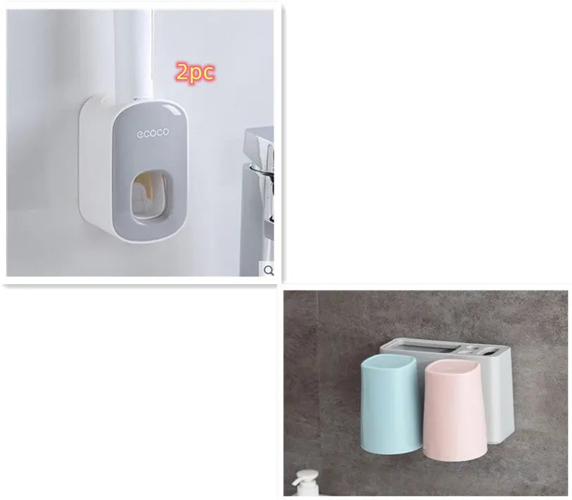 Wall Mounted Automatic Toothpaste Holder Bathroom Accessories Set Dispenser - Nyaabs