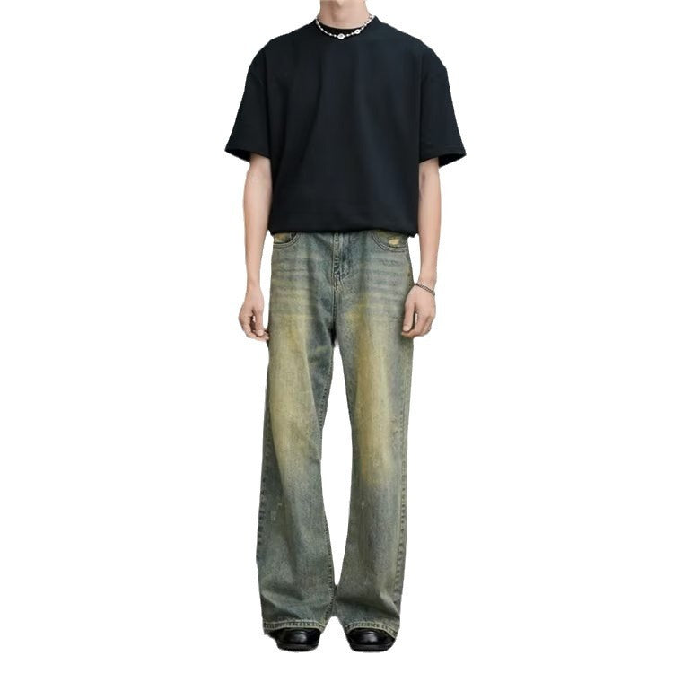 Loose All-match American Retro Distressed Wide-leg Jeans For Men - Nyaabs